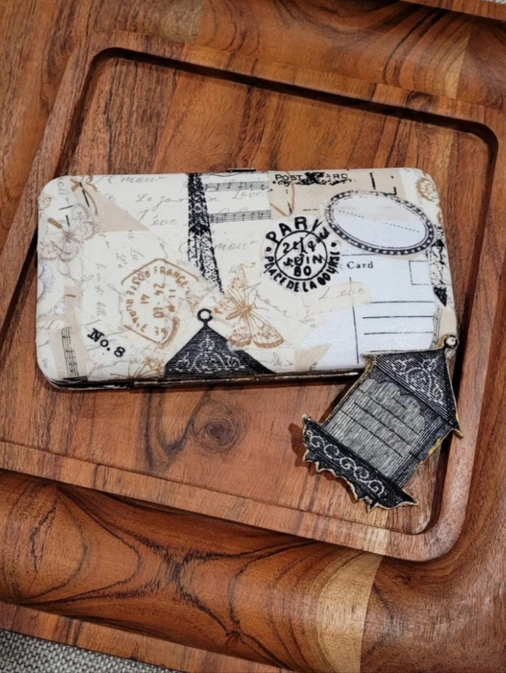 Vintage Hinged Wallet Paris Eiffel Tower Artisan Clutch Handmade Unique Rare